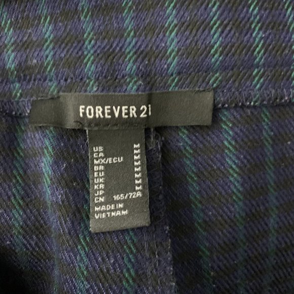 Forever 21 Flannel Plaid Pants M Blue Pleated Front Pockets High Rise Button Zip - Picture 5 of 5